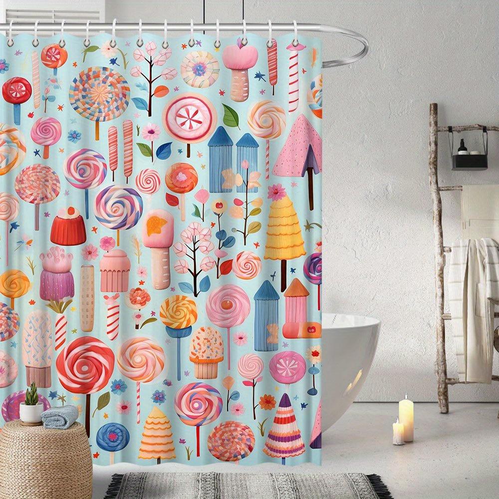 Candyland Wonderland Shower Curtain - Colorful Lollipops, Cupcakes & Pastel Houses With Swirled Roofs W60H190(CM)-1 Pcs
Candyland Wonderland Shower Curtain - Colorful Lollipops, Cupcakes & Pastel Houses With Swirled Roofs W60H190(CM)-1 Pcs