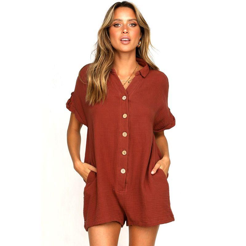 Collar Short Sleeve Sleeve Button Jumpsuit Lapel Short Sleeve Button One-Piece Shorts Brick Red XXL
Collar Short Sleeve Sleeve Button Jumpsuit Lapel Short Sleeve Button One-Piece Shorts Brick Red XXL