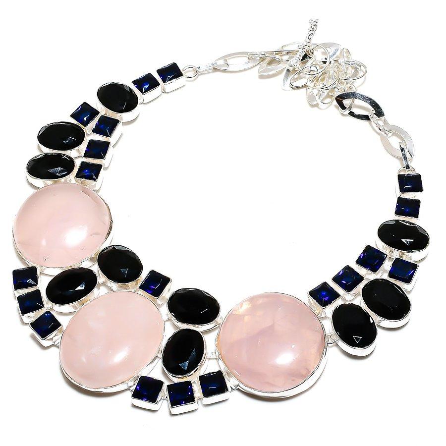 Rose Quartz, Blue Topaz Gemstone 925 Sterling Silver Jewelry Necklace 18 SU-9744
Rose Quartz, Blue Topaz Gemstone 925 Sterling Silver Jewelry Necklace 18 SU-9744