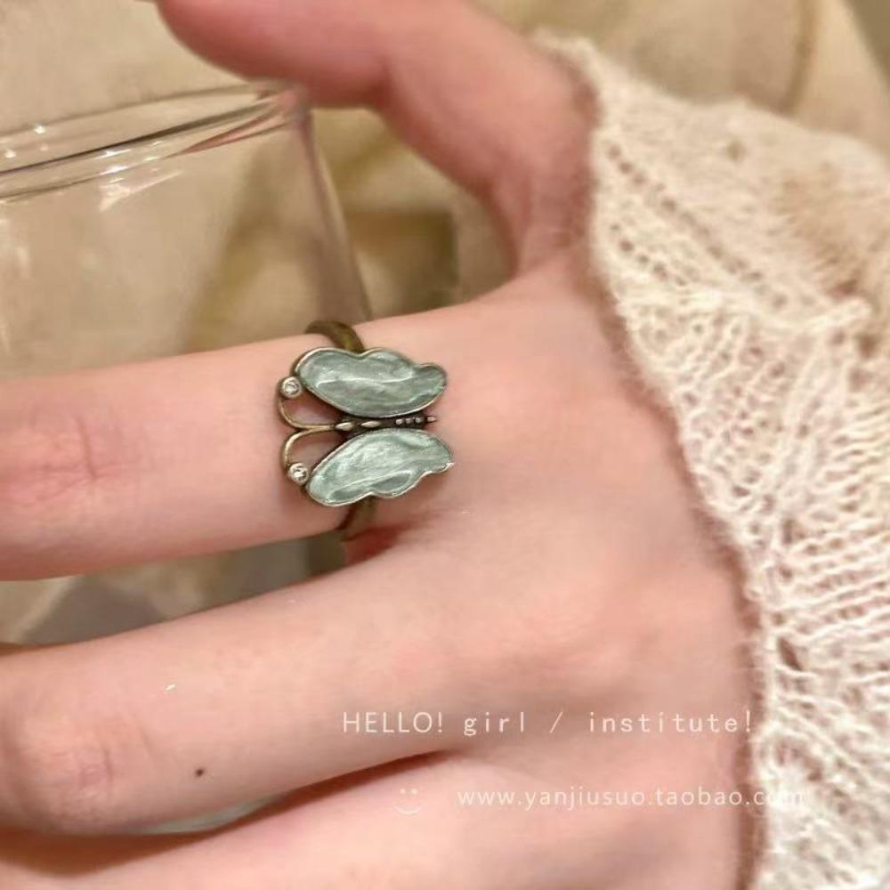 Ретро Синий Цветок Старое Кольцо Новое Высококлассное Легкая Роскошь Мода Открытое Кольцо Женщина