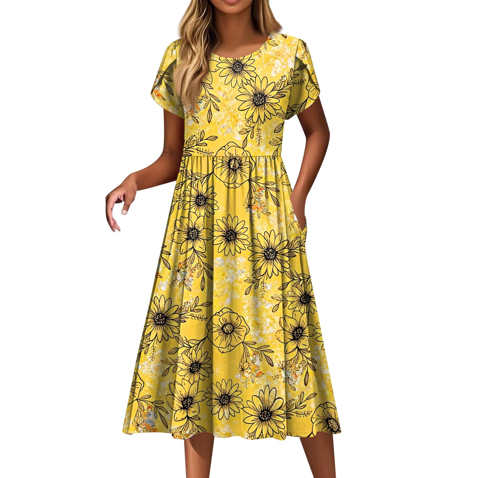 Women s Fashion Casual Loose Floral Print Round Neck Pocket Short Sleeve Dress XL жовтий
Women s Fashion Casual Loose Floral Print Round Neck Pocket Short Sleeve Dress XL жовтий