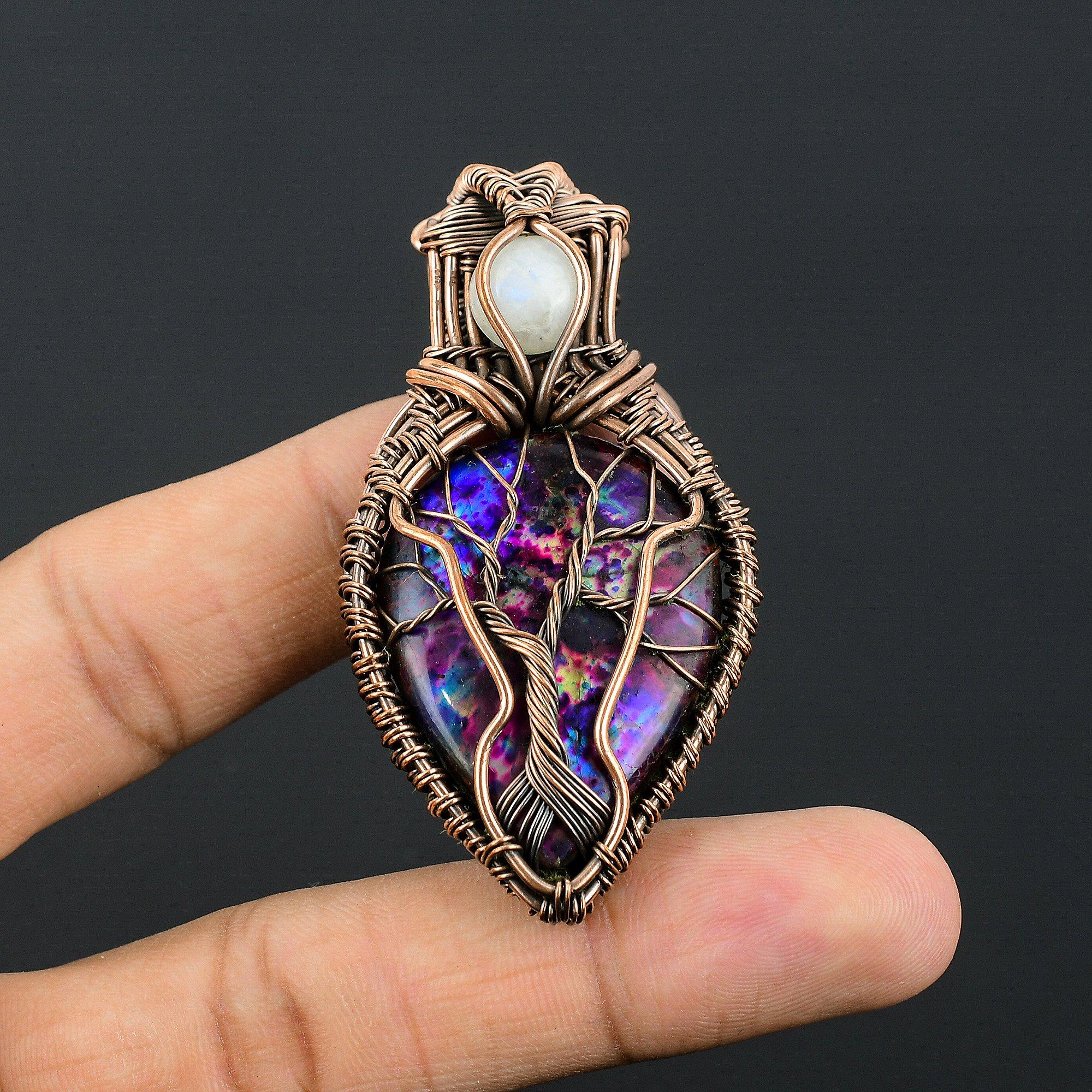 Multi Flash Labradorite & Rainbow Moonstone Pendant, 999 Copper Wire Wrapped Jewelry, Handmade Pendant Gemstone Jewelry 2.55 Inches
Multi Flash Labradorite & Rainbow Moonstone Pendant, 999 Copper Wire Wrapped Jewelry, Handmade Pendant Gemstone Jewelry 2.55 Inches