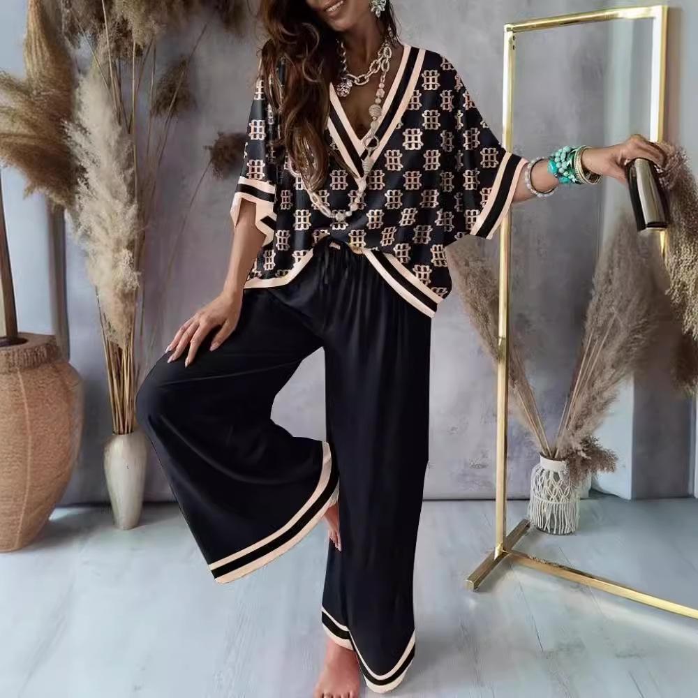 European-American Printed Bat Sleeve Top & Wide-Leg Pants Suit Extra Extra Large чёрный/белый
European-American Printed Bat Sleeve Top & Wide-Leg Pants Suit Extra Extra Large чёрный/белый