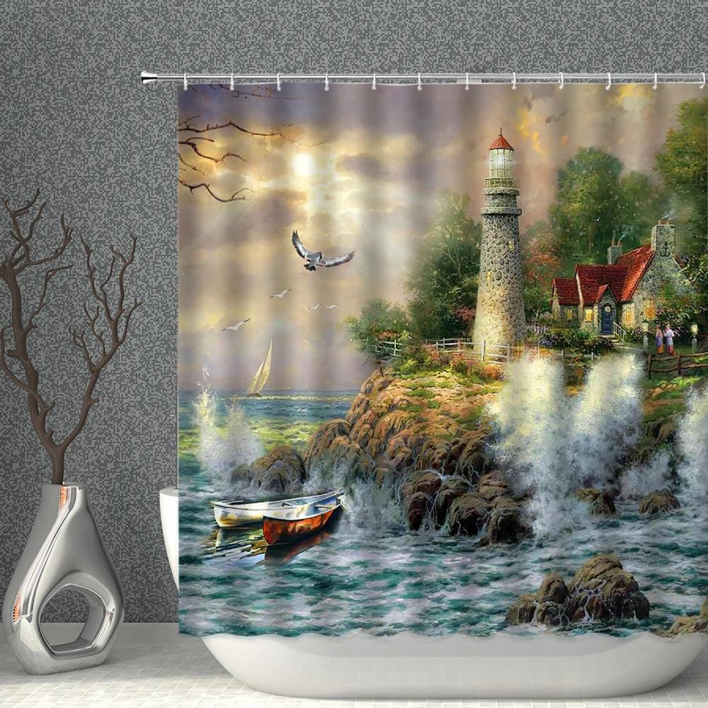 Landscape Oil Painting Shower Curtain Seaside Lighthouse Garden House Bathroom Curtains Waterproof Seagulls Girls Bath Screen W90XH180cm
Landscape Oil Painting Shower Curtain Seaside Lighthouse Garden House Bathroom Curtains Waterproof Seagulls Girls Bath Screen W90XH180cm