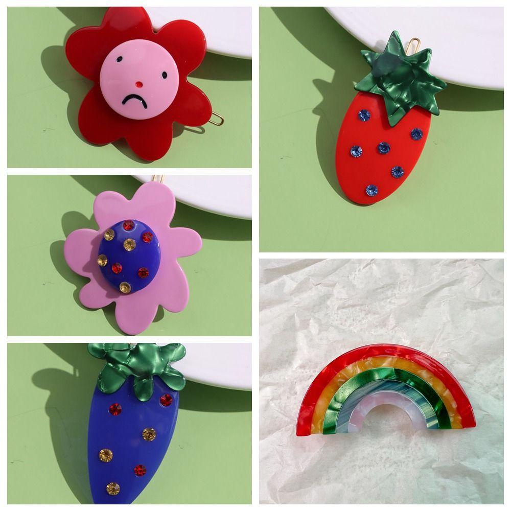 Hairpin Acetate Zircon Strawberry Crystal Barrettes Acetate Rainbow Hair Clip Flower Side Clip 
Hairpin Acetate Zircon Strawberry Crystal Barrettes Acetate Rainbow Hair Clip Flower Side Clip