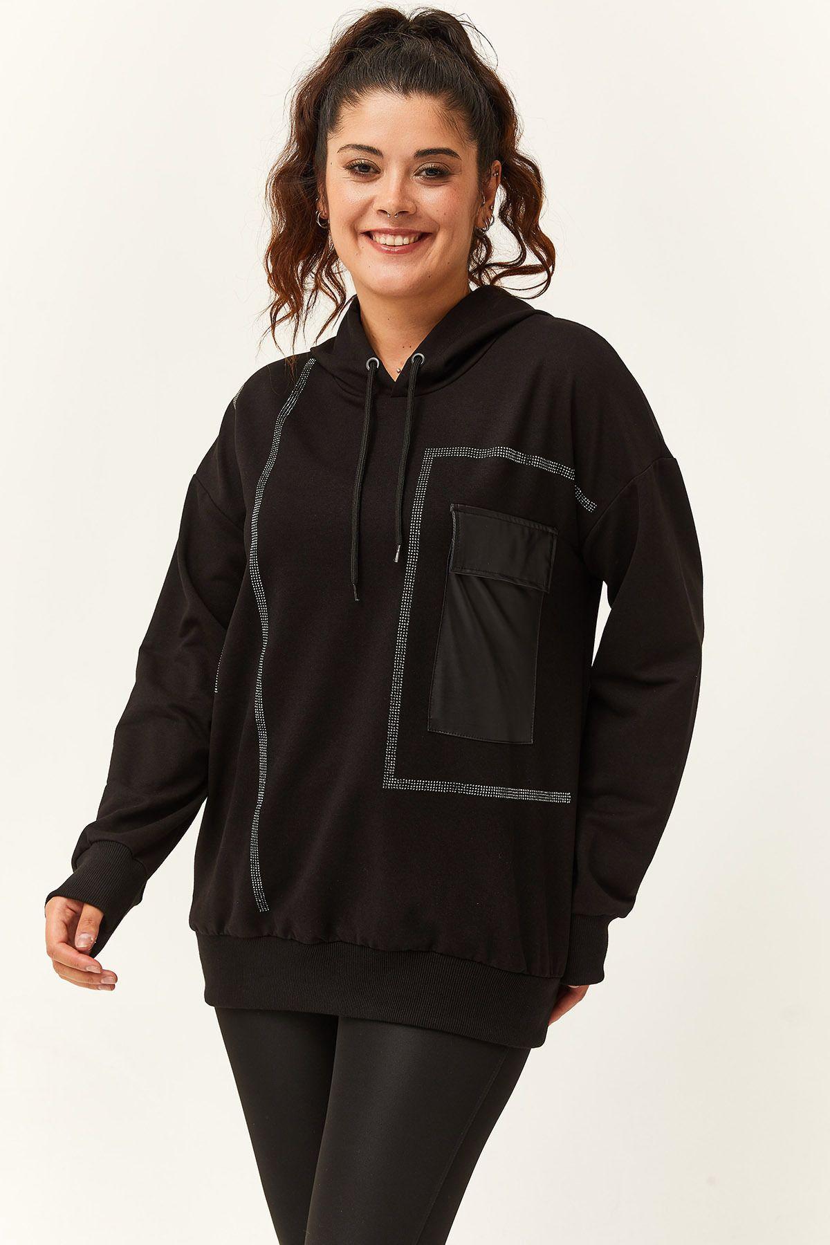 Women s Style Big Size Sweatshirt Large Size Leather Pocket Detailed Stone Embroidered Black Sweatshirt 2XL
Women s Style Big Size Sweatshirt Large Size Leather Pocket Detailed Stone Embroidered Black Sweatshirt 2XL
