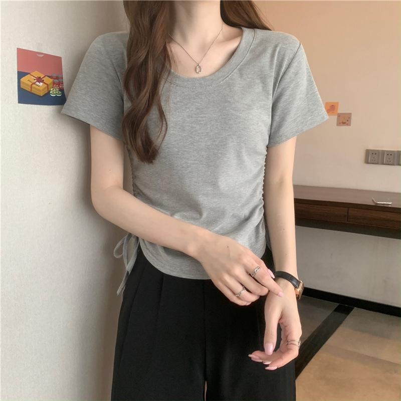 New drawstring short-sleeved t-shirt women s summer Korean version design sense slim casual short student top tide M серый
New drawstring short-sleeved t-shirt women s summer Korean version design sense slim casual short student top tide M серый