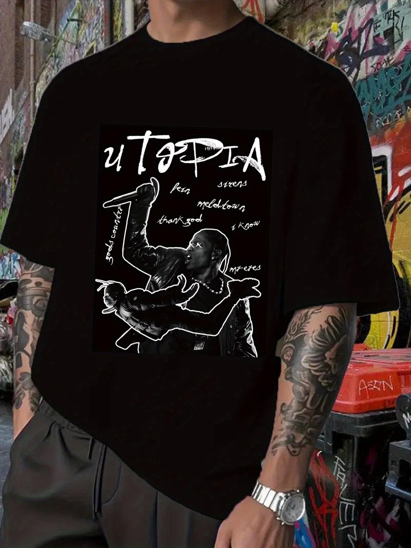 UTOPIA Hip-Hop Graphic T-shirt - Black Casual Short Sleeve Tee with Bold White Print S
UTOPIA Hip-Hop Graphic T-shirt - Black Casual Short Sleeve Tee with Bold White Print S