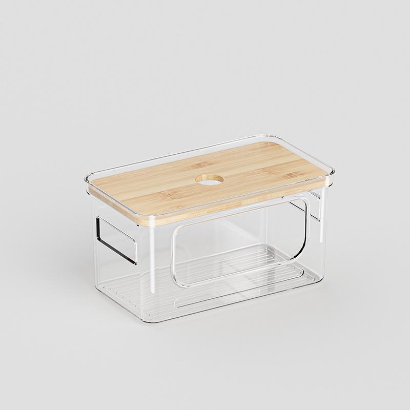 Home Transparent Trash Bag Storage Box with Bamboo Lid and Double Ear Handle
Home Transparent Trash Bag Storage Box with Bamboo Lid and Double Ear Handle