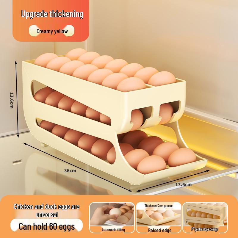 Двухслойный контейнер для хранения яиц: Многослойный наклонный дизайн с автоматическим роликом для дверцы холодильника - Идеально для хранения яиц кремовый
Двухслойный контейнер для хранения яиц: Многослойный наклонный дизайн с автоматическим роликом для дверцы холодильника - Идеально для хранения яиц кремовый
