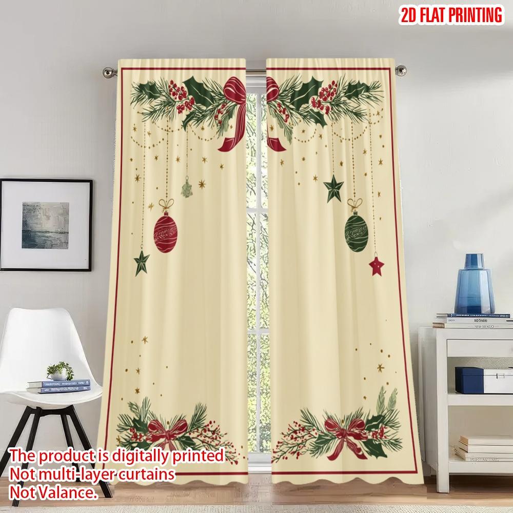 Set Of 2 Flat Printing Christmas Hot Party Curtains Holly Bauble Bow Digital Printed Polyester Drapes Holiday Curtain W100*H70(CM)-Hooks&1PCS
Set Of 2 Flat Printing Christmas Hot Party Curtains Holly Bauble Bow Digital Printed Polyester Drapes Holiday Curtain W100*H70(CM)-Hooks&1PCS