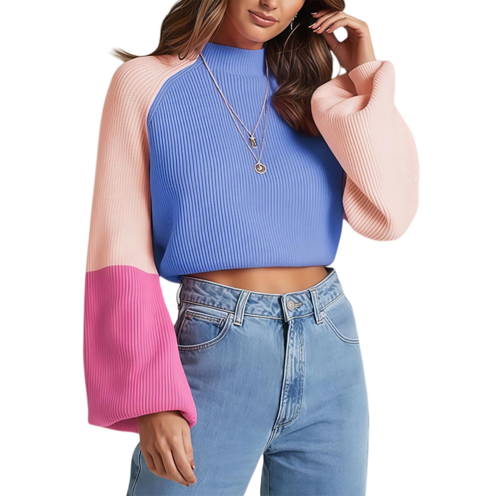 Ladies Loose And Comfortable Semi High Neck Contrasting Knitted Sweater Long Sleeved Casual Top L синий
Ladies Loose And Comfortable Semi High Neck Contrasting Knitted Sweater Long Sleeved Casual Top L синий