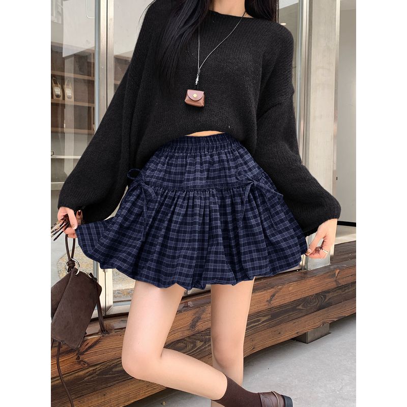 Kumikumi Sweet Style Retro Plaid Lace-up Skirt Women Autumn Loose Slimming High Waist Flower Bud Skirt Short dress Navy blue XL
Kumikumi Sweet Style Retro Plaid Lace-up Skirt Women Autumn Loose Slimming High Waist Flower Bud Skirt Short dress Navy blue XL