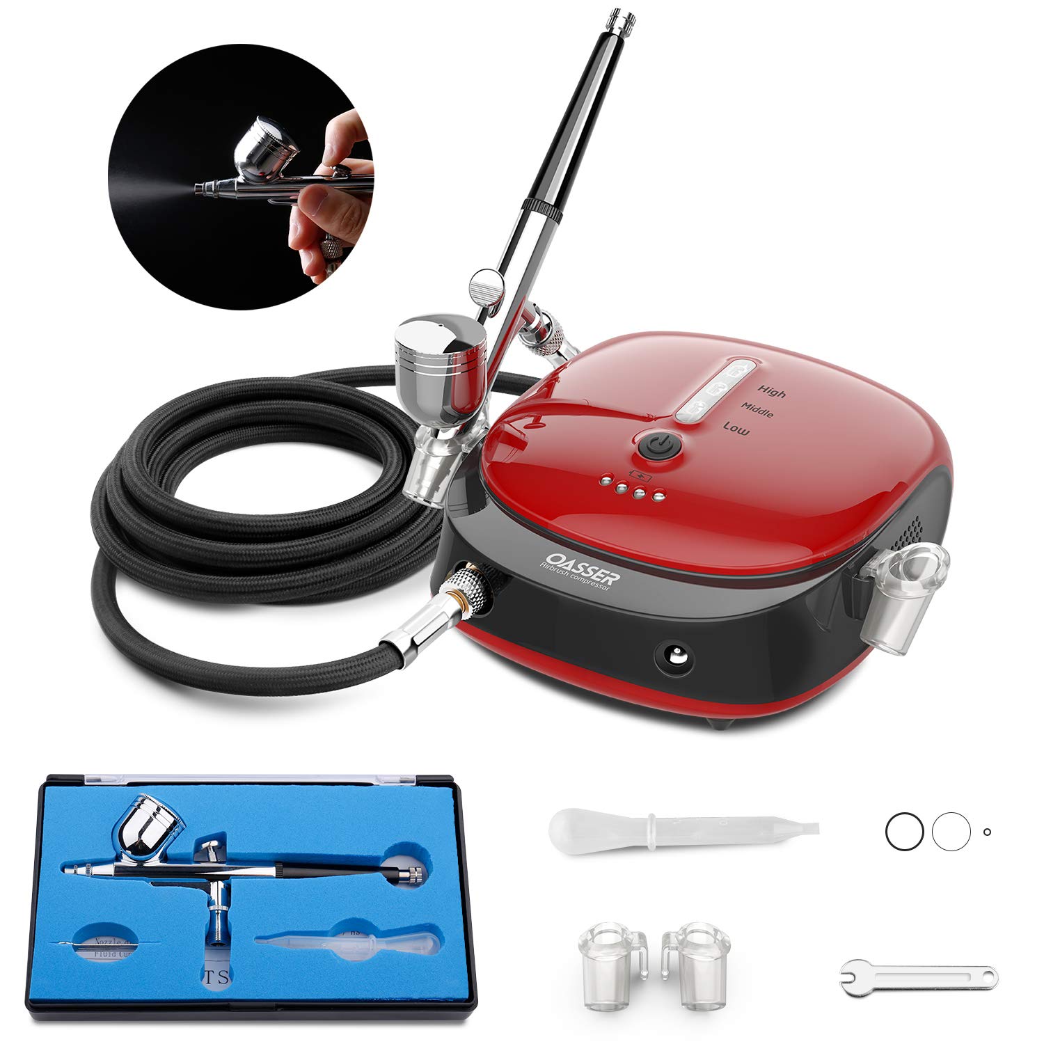Oasser Airbrush Set AK1 Mini Compressor Rechargeable 1000mAh Battery AC Power Adapter Double Action Gravity Feed 2-15psi Three-Stage Pressure
Oasser Airbrush Set AK1 Mini Compressor Rechargeable 1000mAh Battery AC Power Adapter Double Action Gravity Feed 2-15psi Three-Stage Pressure