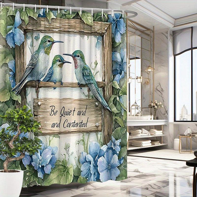 1Pc Hummingbirds Shower Curtain - Rustic Wooden Sign, Green Feathers, Blue Flowers, Polyester, 70.8X70.8In, 12 Hooks, Washable W60H190(CM)-1 Pcs
1Pc Hummingbirds Shower Curtain - Rustic Wooden Sign, Green Feathers, Blue Flowers, Polyester, 70.8X70.8In, 12 Hooks, Washable W60H190(CM)-1 Pcs