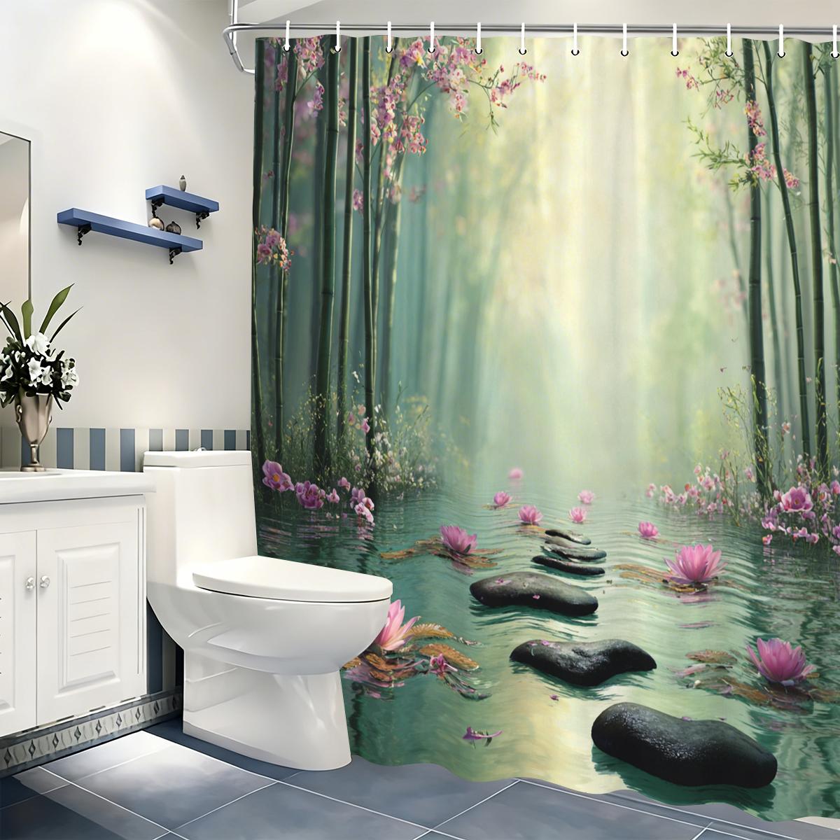 Serene Bamboo & Lotus Pond Pattern Polyester Shower Curtain - Natural Scenery Bathroom Decor, Stylish Bath Polyester For Home W60H190(CM)-1 Pcs
Serene Bamboo & Lotus Pond Pattern Polyester Shower Curtain - Natural Scenery Bathroom Decor, Stylish Bath Polyester For Home W60H190(CM)-1 Pcs