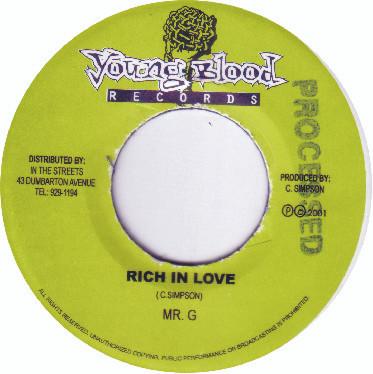 7inch Record MR. G - Rich In Love / War War NONE Young Blood Rec 2001 Jamaica Reggae, Ska & Dub Used
7inch Record MR. G - Rich In Love / War War NONE Young Blood Rec 2001 Jamaica Reggae, Ska & Dub Used