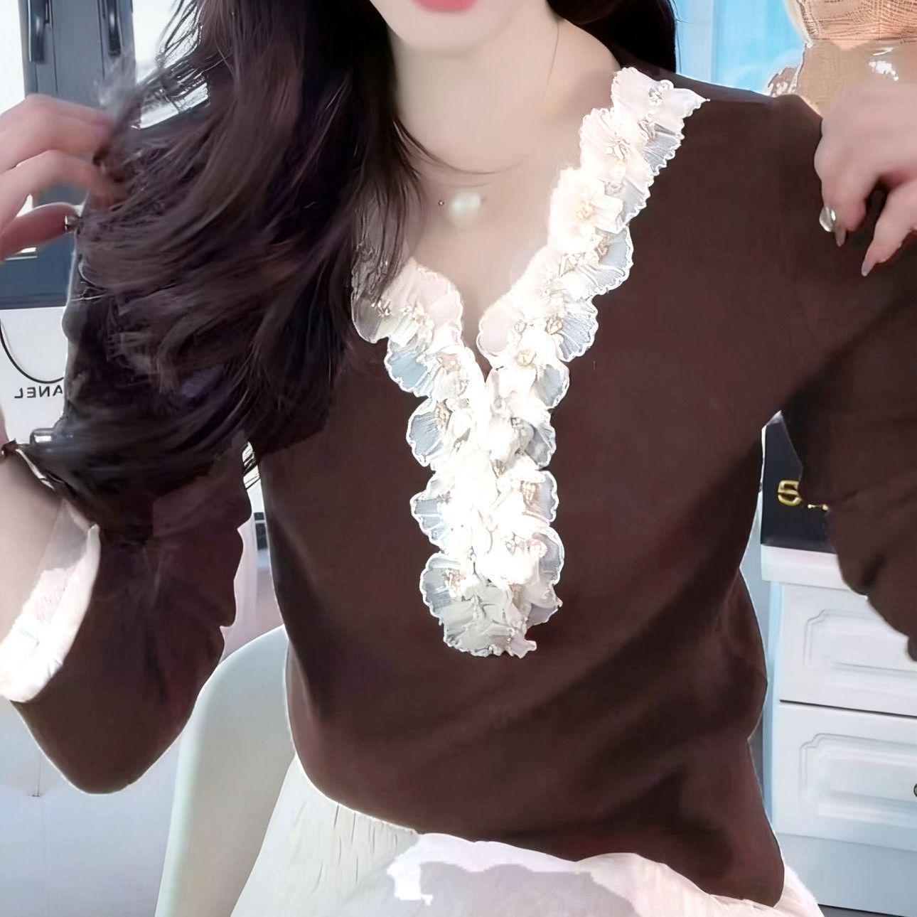 Light Luxury Lace Patchwork Long Sleeve Fleece T-shirt for Autumn/Winter L (recommended 105-120 jin) кофейный
Light Luxury Lace Patchwork Long Sleeve Fleece T-shirt for Autumn/Winter L (recommended 105-120 jin) кофейный