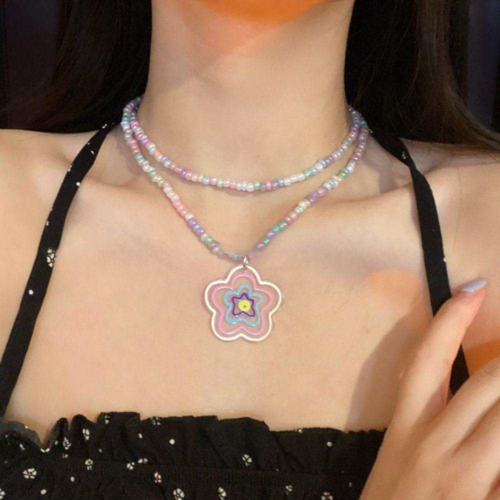Модное ожерелье с разноцветными бусинами и цветами в форме сердца, универсальная пятиконечная звезда, цепочка на ключицу для девочки 
Модное ожерелье с разноцветными бусинами и цветами в форме сердца, универсальная пятиконечная звезда, цепочка на ключицу для девочки
