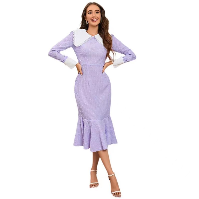 New Arrival French Style Temperament Silm Long Sleeves Jacquard Doll Collar Dress Doll Neck Jacquard Dress Lilac L
New Arrival French Style Temperament Silm Long Sleeves Jacquard Doll Collar Dress Doll Neck Jacquard Dress Lilac L