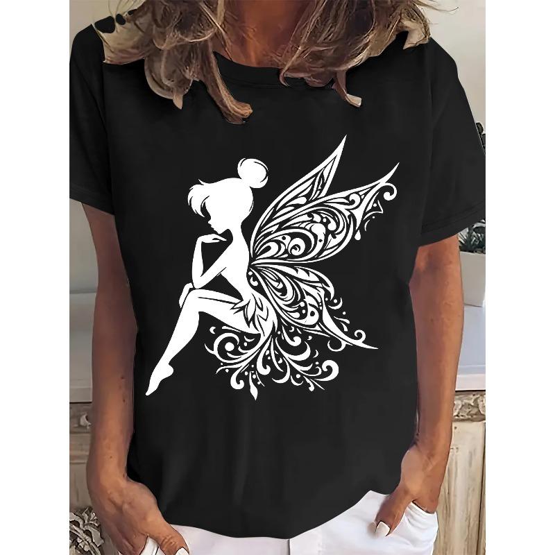 European size Women s Black White Fairy Floral Print T-Shirt - Casual Short Sleeve Crew Neck Top, Breathable Machine-Washable 4XL чорний
European size Women s Black White Fairy Floral Print T-Shirt - Casual Short Sleeve Crew Neck Top, Breathable Machine-Washable 4XL чорний
