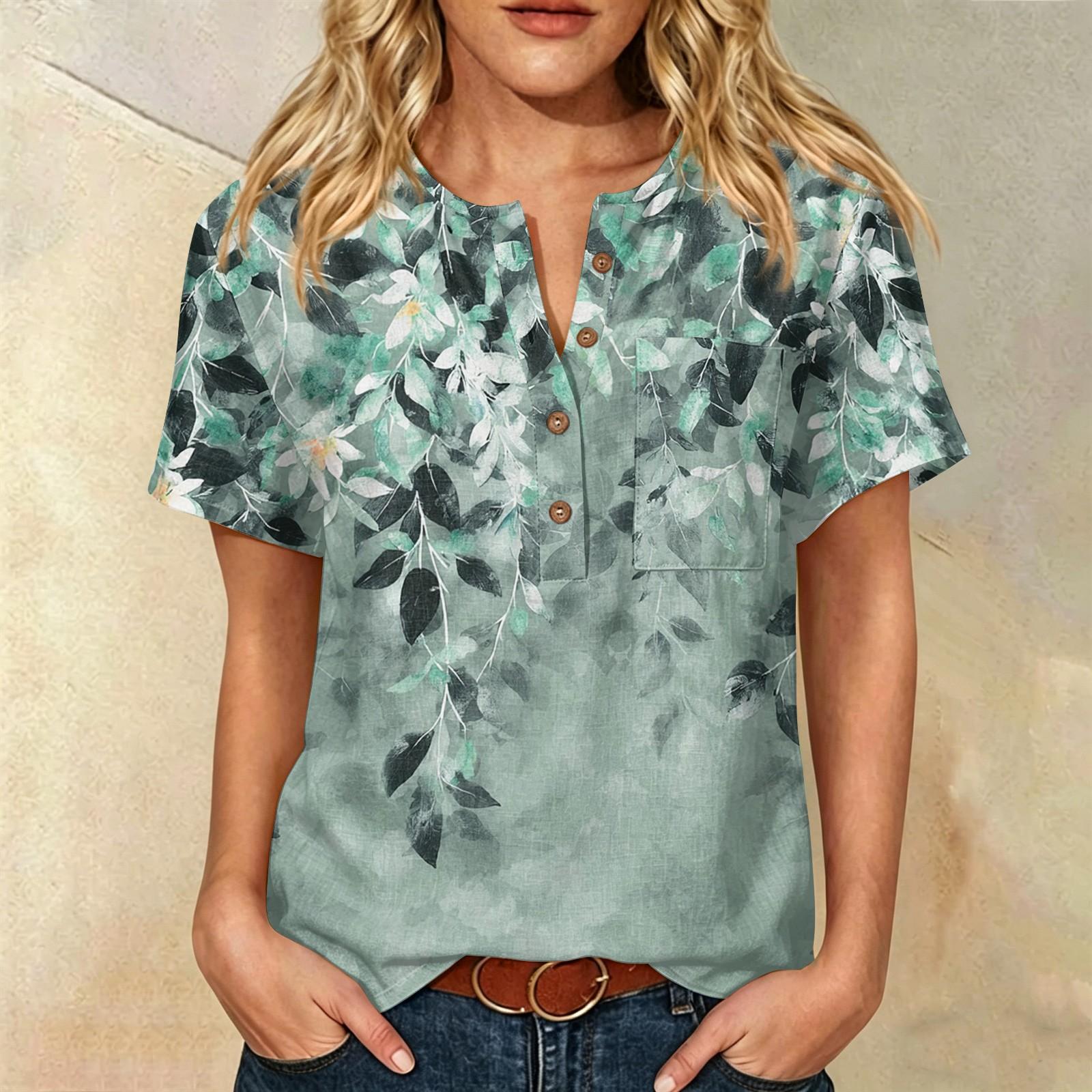 Women’s Fashion Printed Henley Button Front Chest Pocket Short Sleeve Cotton Linen Shirt Casual Loose Fit Top S
Women’s Fashion Printed Henley Button Front Chest Pocket Short Sleeve Cotton Linen Shirt Casual Loose Fit Top S