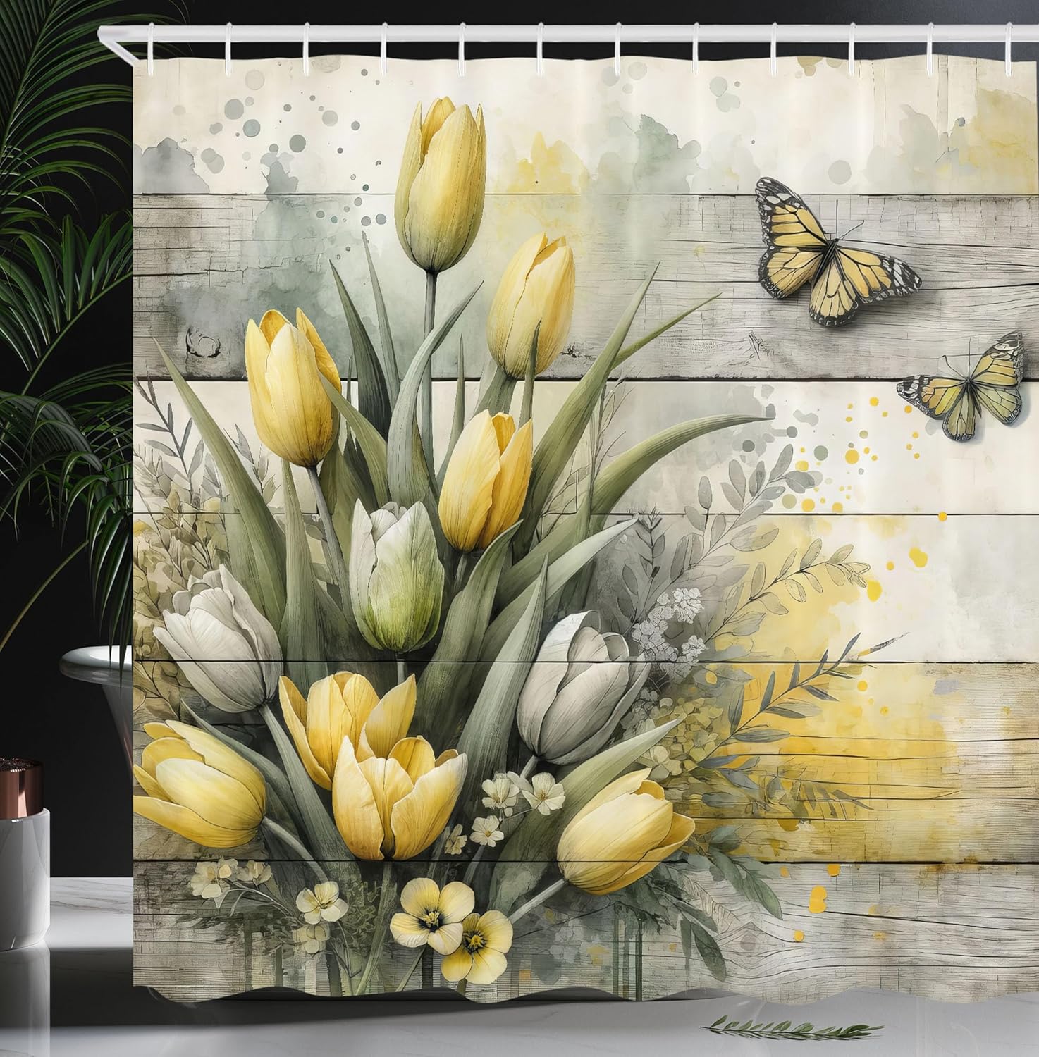 Floral Garden Shower Curtain Yellow Tulips And Butterflies On Wooden Planks Nature Inspired Art Boho Chic Bath Decoration Linen W60H190(CM)-1 Pcs
Floral Garden Shower Curtain Yellow Tulips And Butterflies On Wooden Planks Nature Inspired Art Boho Chic Bath Decoration Linen W60H190(CM)-1 Pcs