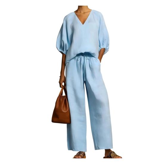 Women s Casual 2 Piece Lounge Sets Puff Half Sleeve V Neck Top And Wide Leg Pants Travel Vacation Outfits with Pockets M
Women s Casual 2 Piece Lounge Sets Puff Half Sleeve V Neck Top And Wide Leg Pants Travel Vacation Outfits with Pockets M