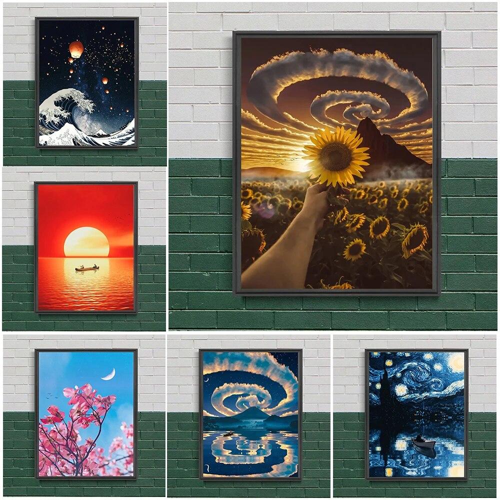 Aesthetic Pink Flowers Wall Art Canvas Painting Sunflower And Spiral Cloud Abstract Landscape Poster And Prints Decor No Frame
Aesthetic Pink Flowers Wall Art Canvas Painting Sunflower And Spiral Cloud Abstract Landscape Poster And Prints Decor No Frame