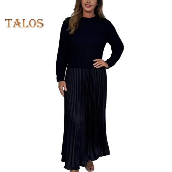 Осенне-зимнее женское платье, имитация двухсекционного трикотажного свитера, плиссированная юбка, лоскутное платье с длинными рукавами и круглым вырезом, А-силуэт, макси-платье M чёрный
Осенне-зимнее женское платье, имитация двухсекционного трикотажного свитера, плиссированная юбка, лоскутное платье с длинными рукавами и круглым вырезом, А-силуэт, макси-платье M чёрный