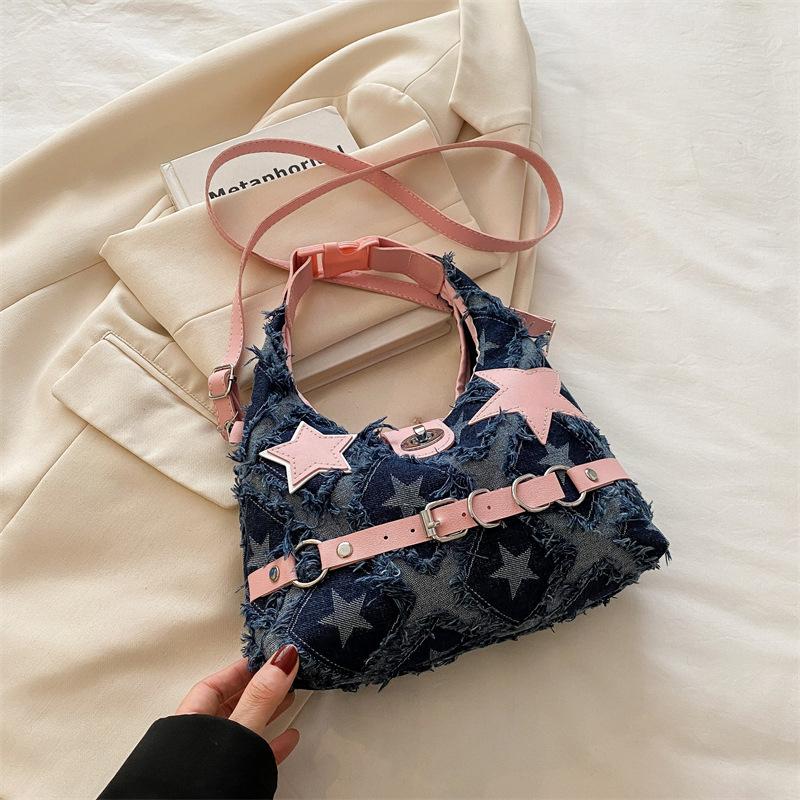 Сексуальная тканевая сумка женская новая повседневная джинсовая модная портативная на плечо подмышку женская сумка темно-синий