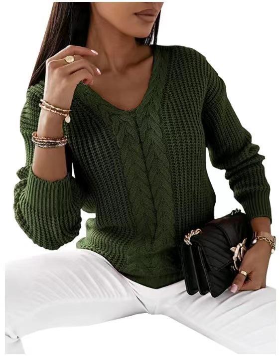 Жіночий светр з V-подібним вирізом, в язаний косами – Осінньо-зимовий повсякденний пуловер з довгим рукавом Double Extra Large армія зелений колір
Жіночий светр з V-подібним вирізом, в язаний косами – Осінньо-зимовий повсякденний пуловер з довгим рукавом Double Extra Large армія зелений колір