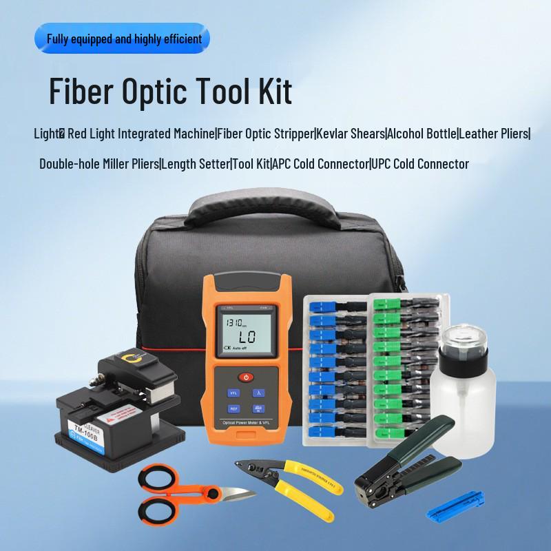 FTTH Fiber Optic Splicer Kit with Lithium Battery, Power Meter, Red Light, Cutter & Quick Connector Chinese Version
FTTH Fiber Optic Splicer Kit with Lithium Battery, Power Meter, Red Light, Cutter & Quick Connector Chinese Version