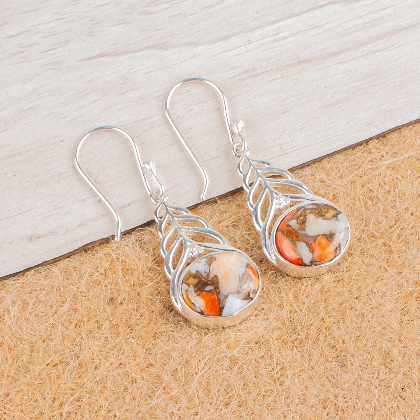 Orange Copper Turquoise Gemstone 925 Sterling Silver Jewelry Drop Earrings 1.64 CE-1-40
Orange Copper Turquoise Gemstone 925 Sterling Silver Jewelry Drop Earrings 1.64 CE-1-40