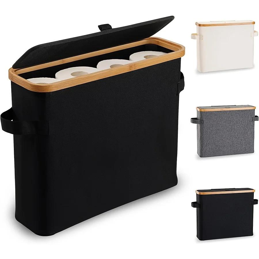Bamboo toilet paper holder with lid - Self-contained bathroom organizer with handle, enclosed tissue storage box
Bamboo toilet paper holder with lid - Self-contained bathroom organizer with handle, enclosed tissue storage box