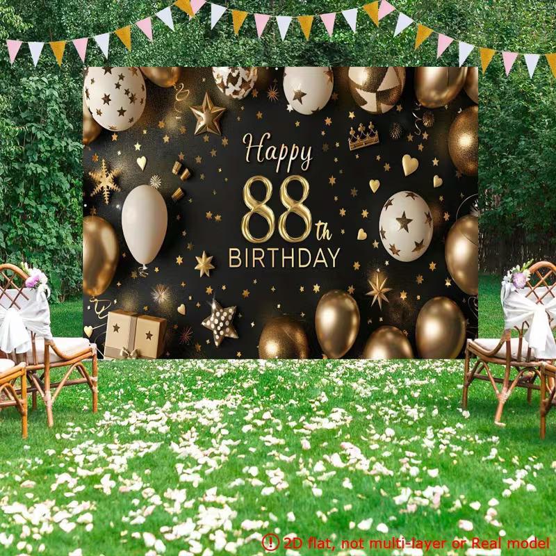 2D Luxury 88th Birthday Backdrop, Black Gold Theme with Crown & Gift for Party 47.2x31.5inch/120*80cm
2D Luxury 88th Birthday Backdrop, Black Gold Theme with Crown & Gift for Party 47.2x31.5inch/120*80cm