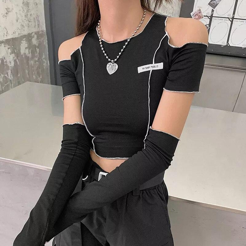 VAYLA Patchwork Black T-shirts Gothic Off Shoulder Sleeve Y2k Crop Tops Ruffles Hem Hip Hop Techwear Women Tees Fashion S чёрный
VAYLA Patchwork Black T-shirts Gothic Off Shoulder Sleeve Y2k Crop Tops Ruffles Hem Hip Hop Techwear Women Tees Fashion S чёрный