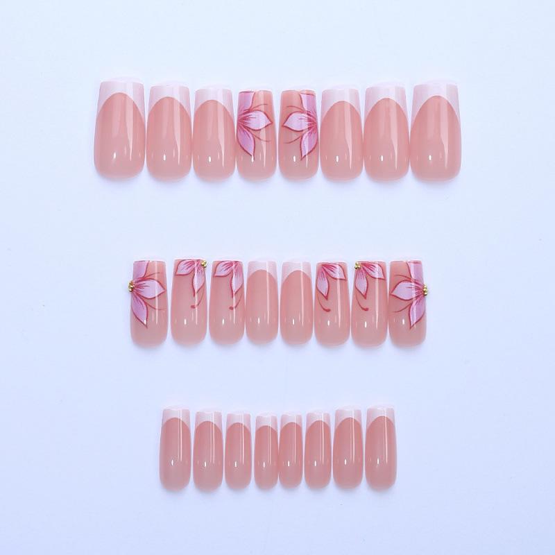 24 pieces of daily hot-selling medium ladder wearing armor pink flower high-end simple white French nail art
24 pieces of daily hot-selling medium ladder wearing armor pink flower high-end simple white French nail art