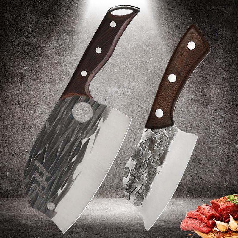 2 шт. Острый кухонный нож из нержавеющей стали для обвалки, кованый, ручной работы, нож шеф-повара, тесак для мяса, мясника, набор ножей для фруктов и овощей