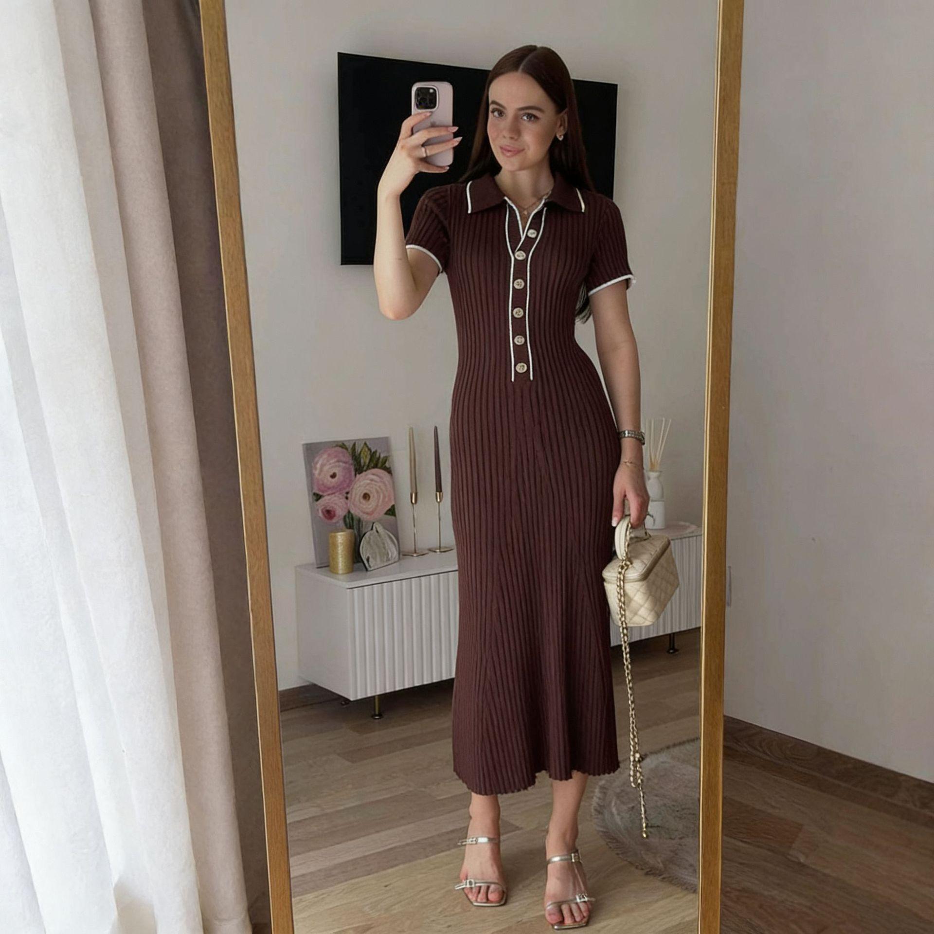 2026 European/American Color Block Slim Fit Lapel Patchwork Dress Medium коричневый
2026 European/American Color Block Slim Fit Lapel Patchwork Dress Medium коричневый