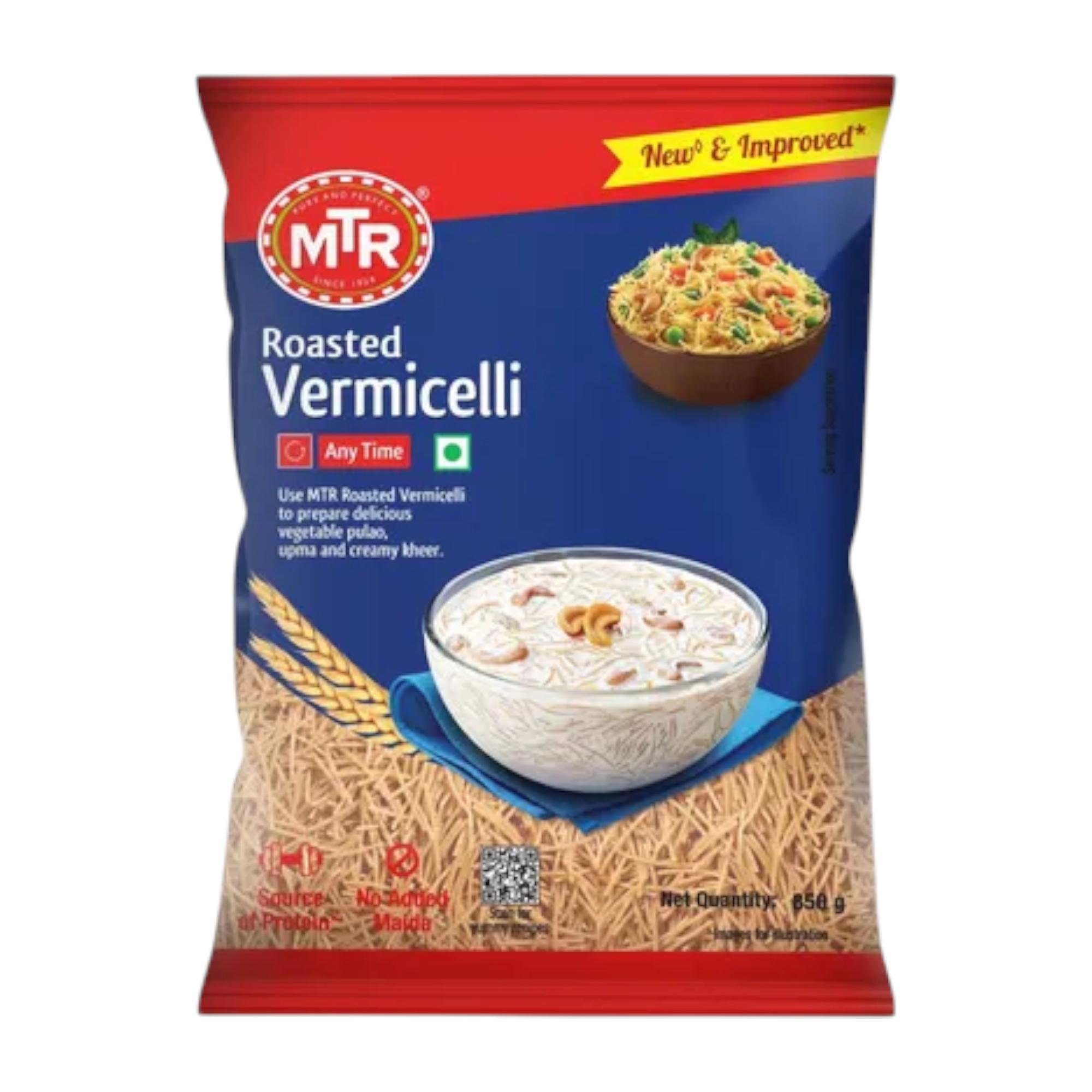 MTR Roasted Vermicelli 850 g Fat Free Vegetarian Wheat Pasta For Desserts And Meals
MTR Roasted Vermicelli 850 g Fat Free Vegetarian Wheat Pasta For Desserts And Meals