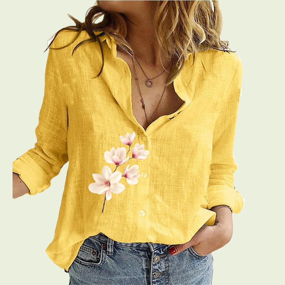 Модная женская рубашка с цветочным принтом, весенне-осенняя повседневная льняная рубашка на пуговицах, женские блузки с длинными рукавами 5XL жёлтый
Модная женская рубашка с цветочным принтом, весенне-осенняя повседневная льняная рубашка на пуговицах, женские блузки с длинными рукавами 5XL жёлтый
