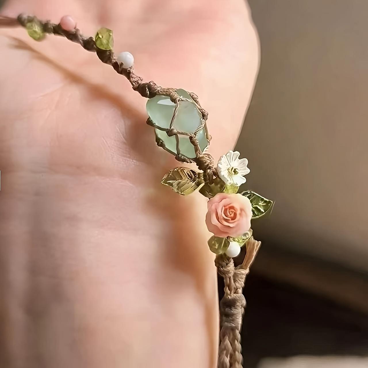 Vintage Brown Braided Bracelet with Pink Floral & Natural Green Crystals, Hemp Cord Accent темно-зеленого
Vintage Brown Braided Bracelet with Pink Floral & Natural Green Crystals, Hemp Cord Accent темно-зеленого