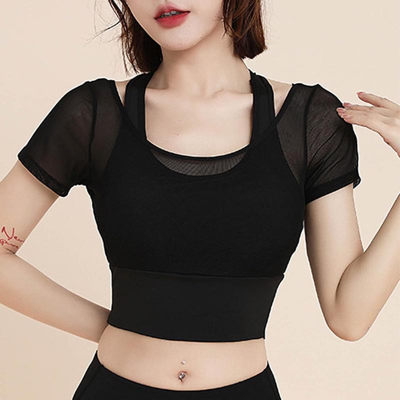 Women Summer Sexy Mesh False Two Pieces Yoga Short Sleeved Shirt Casual Work Beautiful Back Sports Fitness T-Shirt Tops S
Women Summer Sexy Mesh False Two Pieces Yoga Short Sleeved Shirt Casual Work Beautiful Back Sports Fitness T-Shirt Tops S