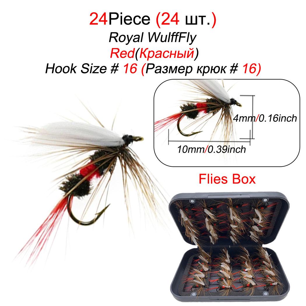 Ассортимент приманок для ловли нахлыстом, 24 шт./кор., для ловли окуня, форели, лосося - рыболовная приманка красного цвета с мокрой мушкой 24Pcs-Size 16