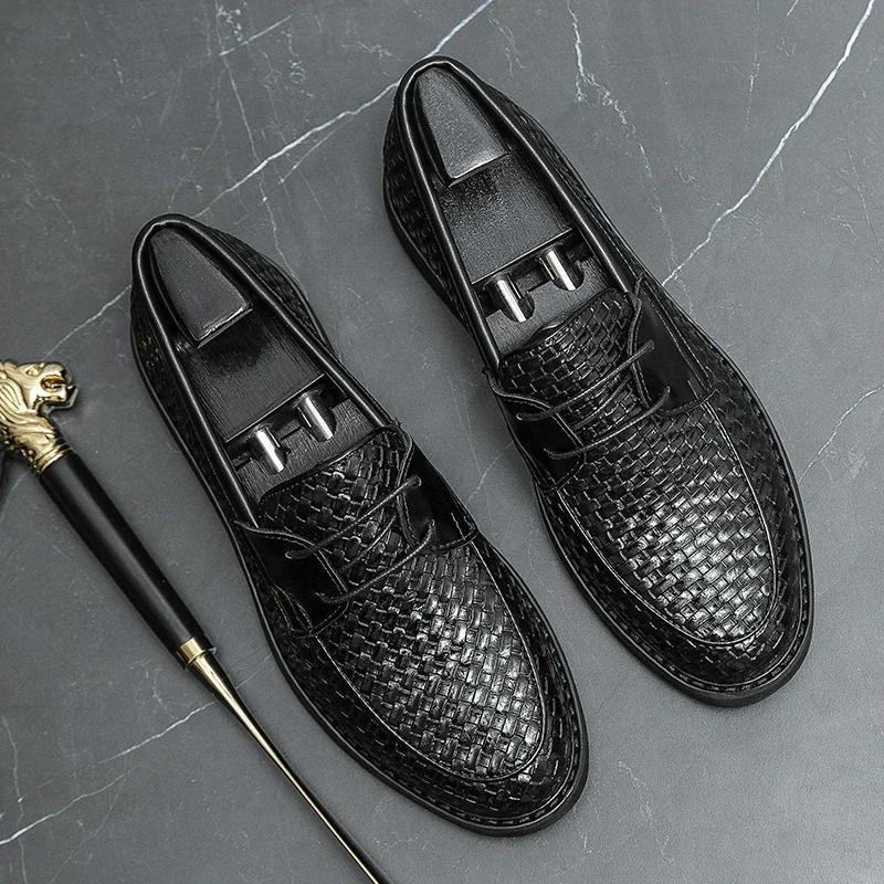 Досуг плетеный узор Slip-on Деловые черные формальные туфли-лоферы Туфли Летние мягкие мокасины Туфли для вождения Туфли-горох Социальный хит 44 чёрный