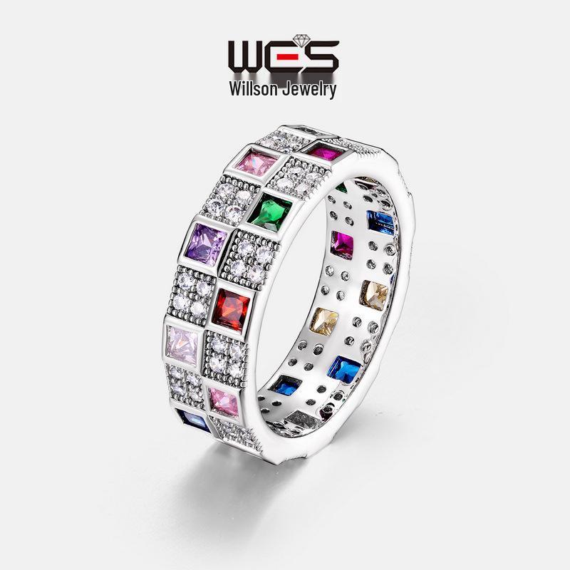 S925 Sterling Silver Rainbow Zircon Checkerboard Ring - Trendy Index Finger Jewelry US6#
S925 Sterling Silver Rainbow Zircon Checkerboard Ring - Trendy Index Finger Jewelry US6#