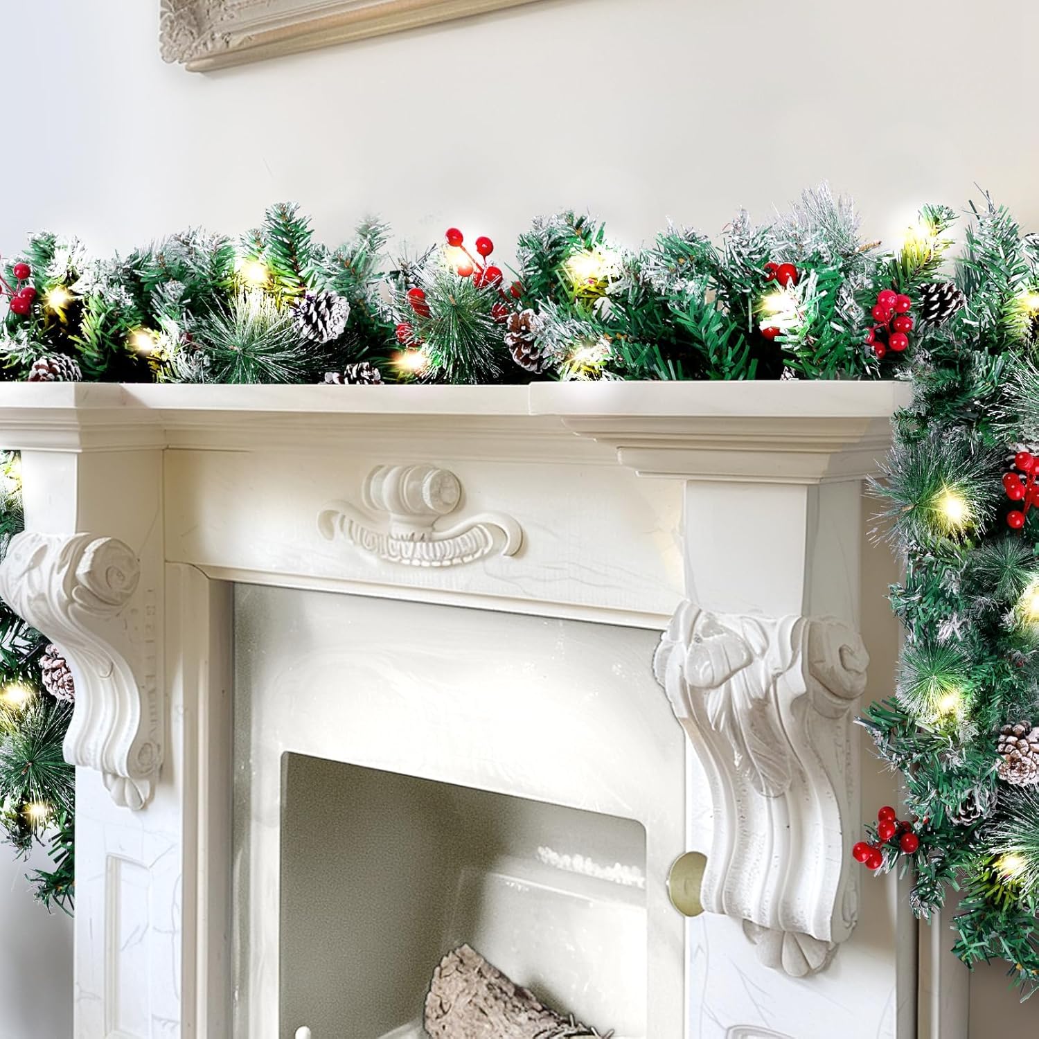 9FT Christmas Garland with Lights, 50 LED Green Garland for Stairs, Fireplace – Decor with Cones & Red Berries 6FT
9FT Christmas Garland with Lights, 50 LED Green Garland for Stairs, Fireplace – Decor with Cones & Red Berries 6FT