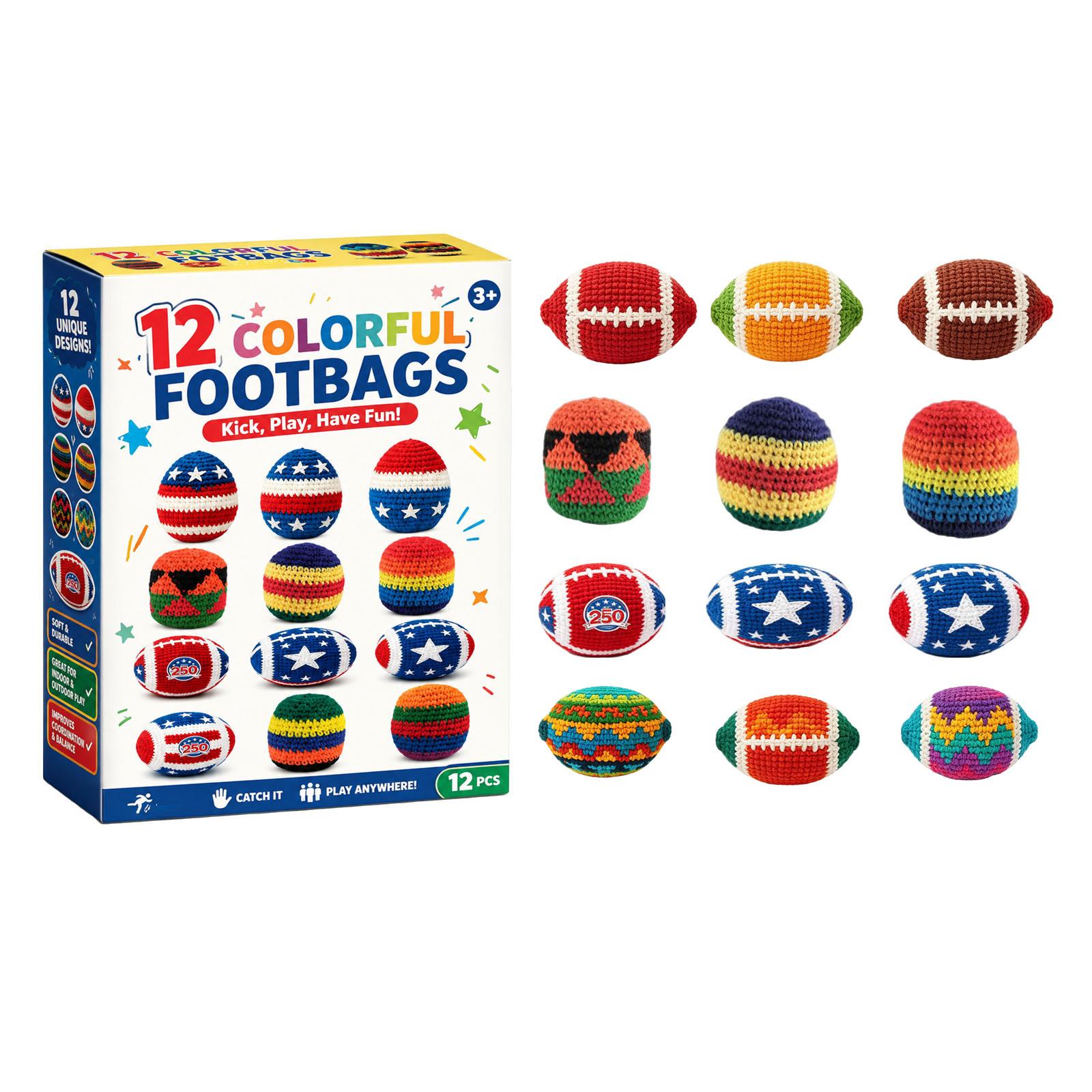 Knitted Footbags Set of 12 Pieces Assorted Patterns Freestyle Play for Beginners and Group Activities One Size
Knitted Footbags Set of 12 Pieces Assorted Patterns Freestyle Play for Beginners and Group Activities One Size
