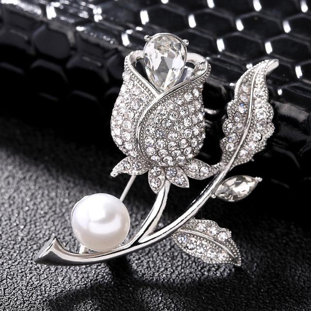 Женская мода тюльпан цветочная форма простой стиль женская брошь со стразами ювелирные изделия белый